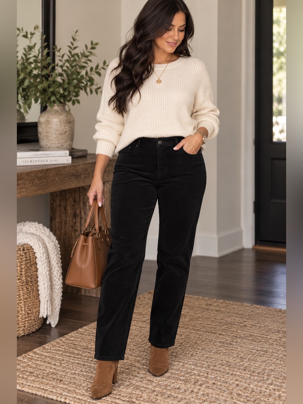 Talbots Simply Flattering 5 Pocket Corduroy Straight-Leg Pants - Black 98%Cotton